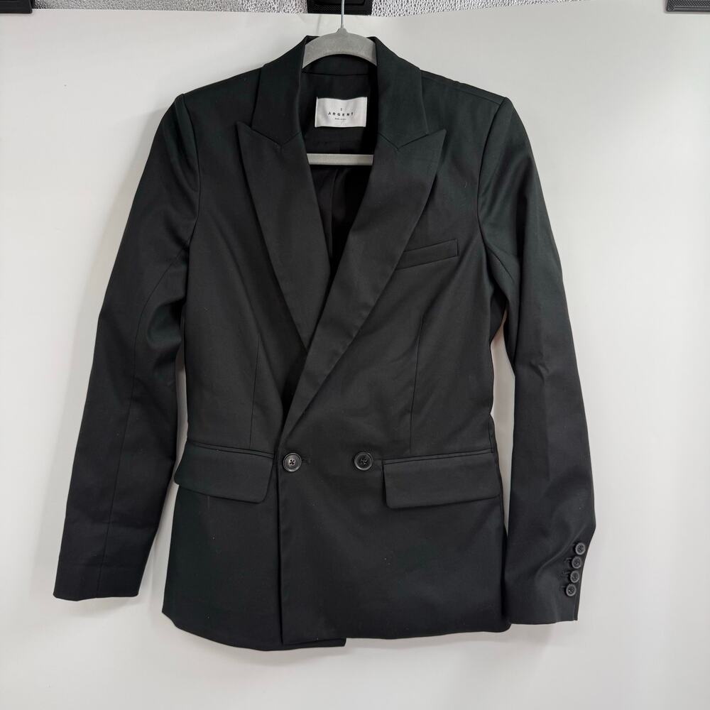 Argent Peak Lapel Double Breasted Blazer Womens 2 Black Cotton